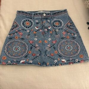 Embroidered Jean Skirt